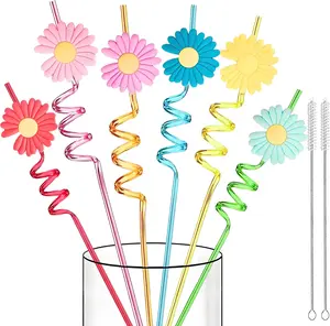 24 Pcs Reusable Daisy Flower Drinking Straws | Groovy Spring Summer Party Supplies for Beach Pool Birthday Decor, Kids Events, Girl Themed Party Favors & Gift Decorations