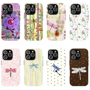 Whimsigoth Aesthetic Dragonfly Phone Case for IP 17 16 15 14 13 12 11 Pro Max , Vintage Boho Patchwork Floral Case, Purple Lotus Fairycore, Fairycore Nature - Aesthetic Purple Flower Phone Cover, Girly Floral Tough Case, Waterproof