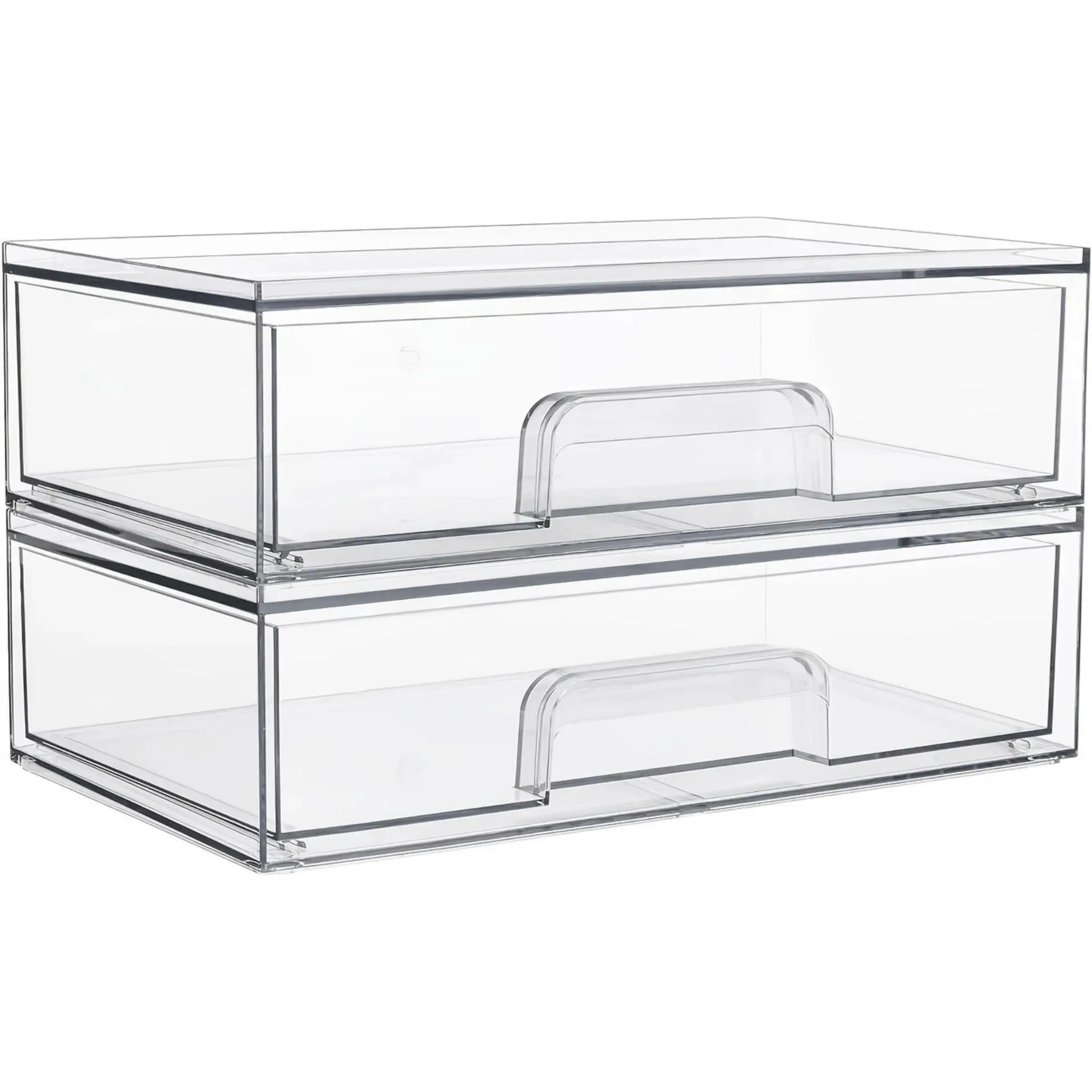 Clear Stackable Storage Drawer, 2 Counts Acrylic Makeup Organizer, Stackable Home Organizer, Desktop Organizer, Beauty Organizer for Cosmetics, Makeup Palettes, Bathroom Supplies, Vanity, Racks, Clear Stackable Drawers