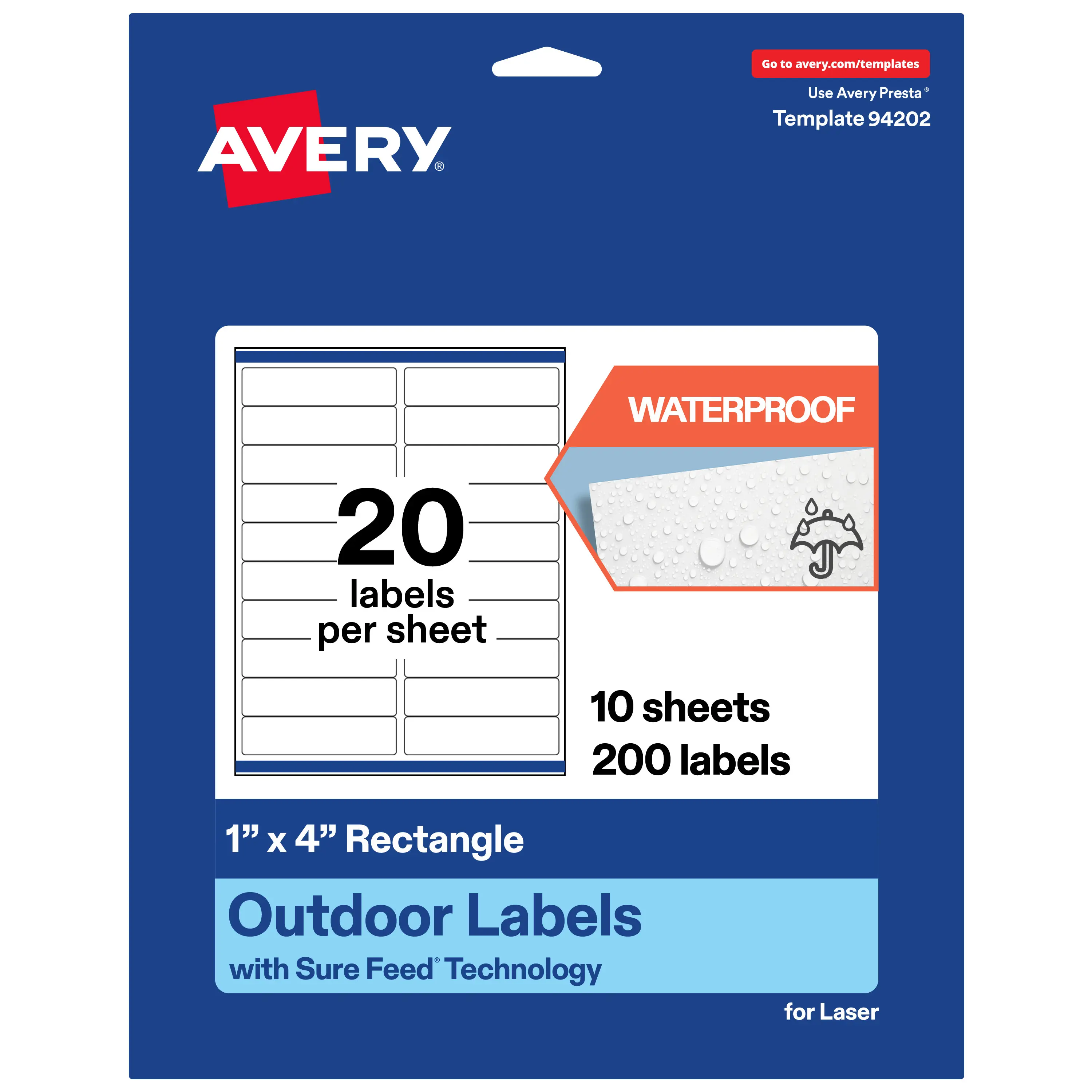 Avery Outdoor Waterproof Labels, 1" x 4" Rectangle