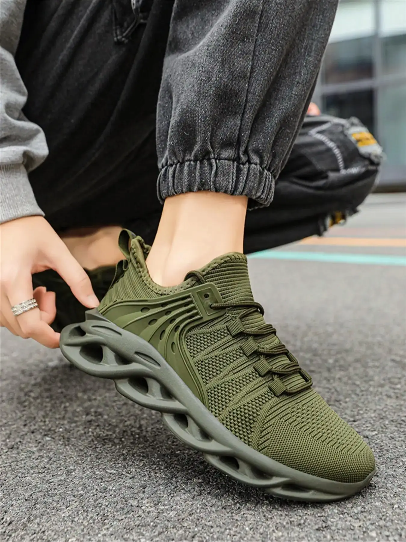 Casual Lace-up Stretchy Net Breathable Lightweight Running Sports Shoes for Men, 2024 Matching Comfortable Hollow Out Soles Knit Running Trainer Shoes