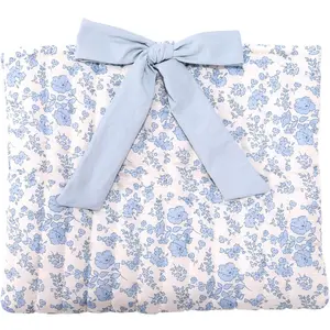 Quilted Bible Cover with Bow, Polyester Blue Flower Pattern Bible Book Sleeve Carrying Case Protector for Women Girls Christian Gifts