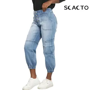 Scacto Women's High-Waist Lace-Up Jeans Wide-Leg Full-Length Dark Blue Denim With Corset-Style Side Lacing For Parties And Festivals Minimalist Bottoms