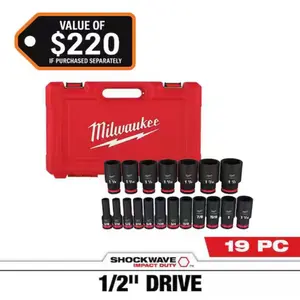 Milwaukee SHOCKWAVE 1/2 in. Drive SAE 6 Point Impact Socket Set (19-Piece)