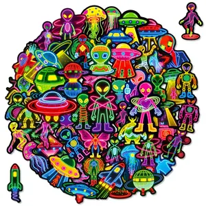 Alien Stickers 56 Pcs Cool Neon Space Sticker Pack, Neon Space Design, Reward & Prizes for Kids Classroom, Waterproof Vinyl Stickers for Water Bottles, Scrapbook, Journal, Skateboard, Cup, Laptop, Notesbook, Luggage etc