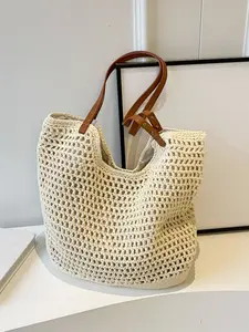 Fashionable and minimalist single shoulder woven bag with hollowed out mesh tote bag, Slouchy Tote, beach vacation bag, casual versatile single shoulder bag suitable for daily matching and other scenarios, Handbag Tote Bag, Crochet Tote Bag