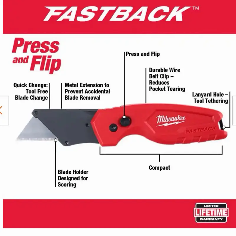 Milwaukee FASTBACK Compact Folding Utility Knife with General Purpose Blade