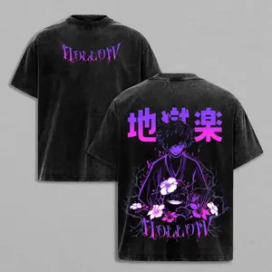 Vintage Washed Hell's Paradise Gabimaru Graphic T-Shirt, Heavyweight Cotton Short Sleeve Tee, Harajuku Y2K Streetwear, Retro Anime Print Design, Unisex Loose Casual Daily Tops for Men Women