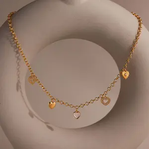 Heart Charm Necklace by Caitlyn Minimalist - Vintage Diamond Heart Station Necklace in Gold & Silver - Art Deco Jewelry - Girlfriend Gift