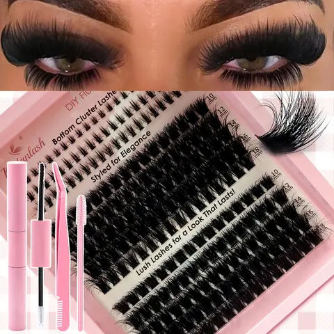 Lash Cluster Kit 5D Eyelash Clusters 10-18mm Eyelash Extensions Kit 60D/80D/100D/120D DIY D Curl Fluffy Wispy Lashes with Lower Lash Clusters(5MM/6MM/7MM Bottom Lashes) with Bond and Seal Eyelash Glue and Tweezers Makeup Cosmetic, Pestañas Kit Completo