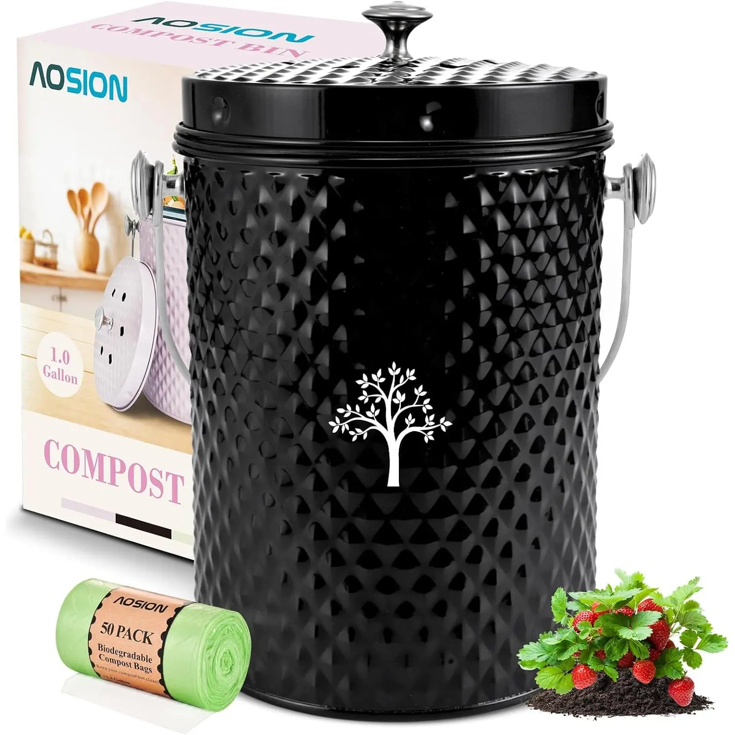 Countertop Compost Bin Kitchen，Odorless Indoor Compost Bin with Lid and