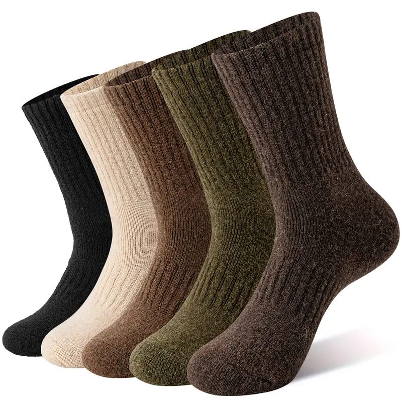 Women's 5-Pair Merino Wool Thermal Crew Boot Socks - Bulk Plain All Season Calf High Assortment Set Mid-Calf Socks, Soft Comfy for Winter Hiking, Back to School Outfits