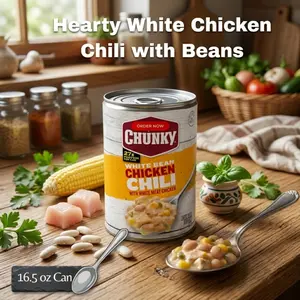 Canned Chicken Chili with White Beans and Vegetables, Ready Meal Soup, Quick Heat Food Option, 16.5 oz
