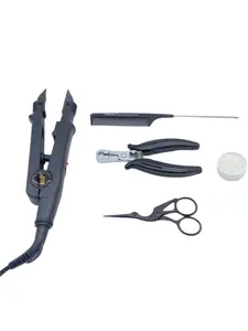 5 pcs Hair Extension Kit Includes EU plug 611B Constant Temperature Hair Extension Iron, Sectioning Comb, Italian Glue Pellets, Wig Glue Adhesive, Hair clip Scissor, Hair Extension Pliers, Suitable for All Wig Hair Extension Needs