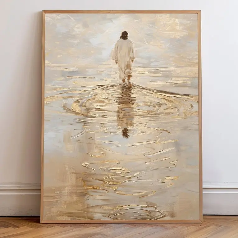 Jesus Christ Walking on Water, Christian Art, Jesus Portrait, I Will Walk With Christ LDS, Jesus Oil Painting, Bible Verse Wall Art