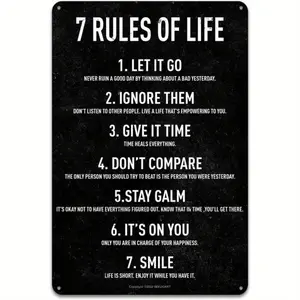 7 Rules Of Life Motivational Wall Decor - Inspirational Poster - Home Decor - Metal Sign 8X12In Ornaments Decoration Artistic Room Print Photo