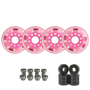 Labeda Whips Roller Hockey Wheels - Pink X-Soft 72mm - 4-Pack with Evo Spacers and Hybrid Ceramic Bearings