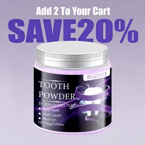 ROZINO Tooth Powder, powerful stain removal, no peroxides, everyday whitening formula removes tooth stains and soft tartar, promotes daily oral hygiene, deep cleaning of gums, removes yellow tooth stains, activated carbon + multiple mineral clays