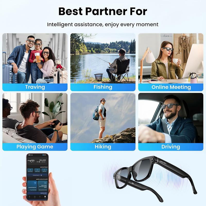 AI Glasses With 4K Camera Video Stabilization Noise-Canceling Mic And ChatGPT For Vlog Water Resistant With Dark Lens AI Glasses With 4K Camera Video Stabilization Noise-Canceling Mic And ChatGPT For Vlog Water Resistant With Dark Lens