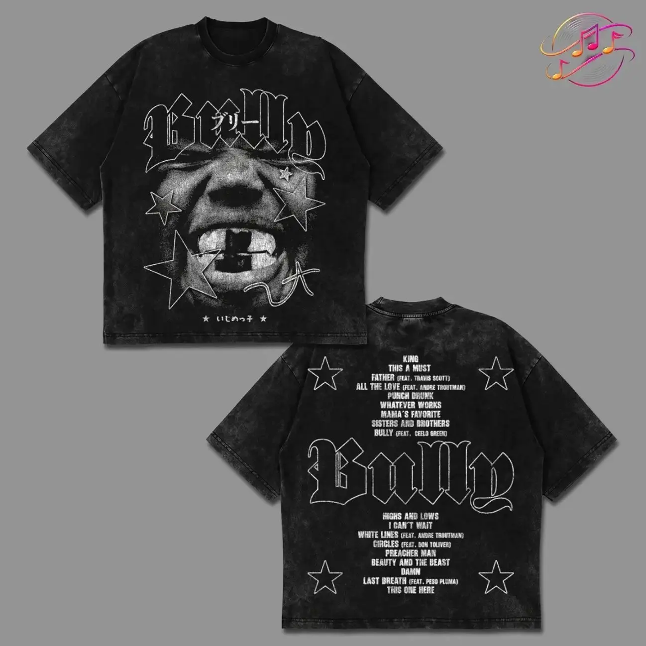 [Echo Culture] Ye Bully Final Track List Graphic Short-Sleeve T-Shirt - Premium Acid Washed Cotton, 20 Songs Design, Aesthetic Seamless Mens Hip-Hop Streetwear Apparel, Essential Kanye Fan Concert Merch JPF