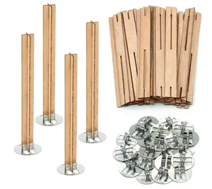 25 Set Wood Candle Wicks Cross Shape 4x0.4inch / 100x10mm, Cross Wooden Wicks w/Iron Stands for Soy Candle Making, Natural Wood Wick Core Handmade