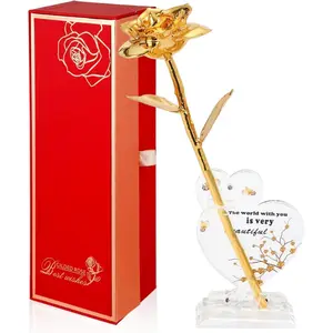24k Gold Dipped Real Rose- Long Stem 24k Foreve Preserved Gold Rose,Golden Rose Gifts for Her/Girlfriend/Women/Wife/Mom on Valentines Day Birthday Annivers