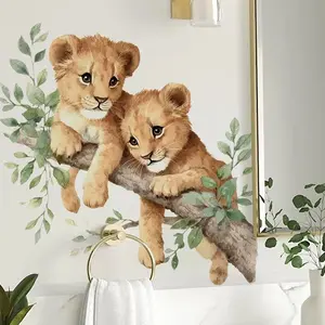 Wildlife Lion Wall Sticker, Decorative Stickers, Jungle Branch Decor, Baby Kindergarten Children Bedroom Home Decoration, PVC Self-Adhesive Wall Art, Decal Sticker