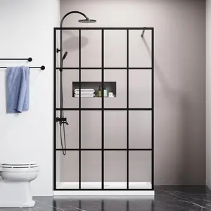 Goodyo 46" x 72" Shower Door Clear Tempered Glass Framed Shower Screen Walk-in Black Finish