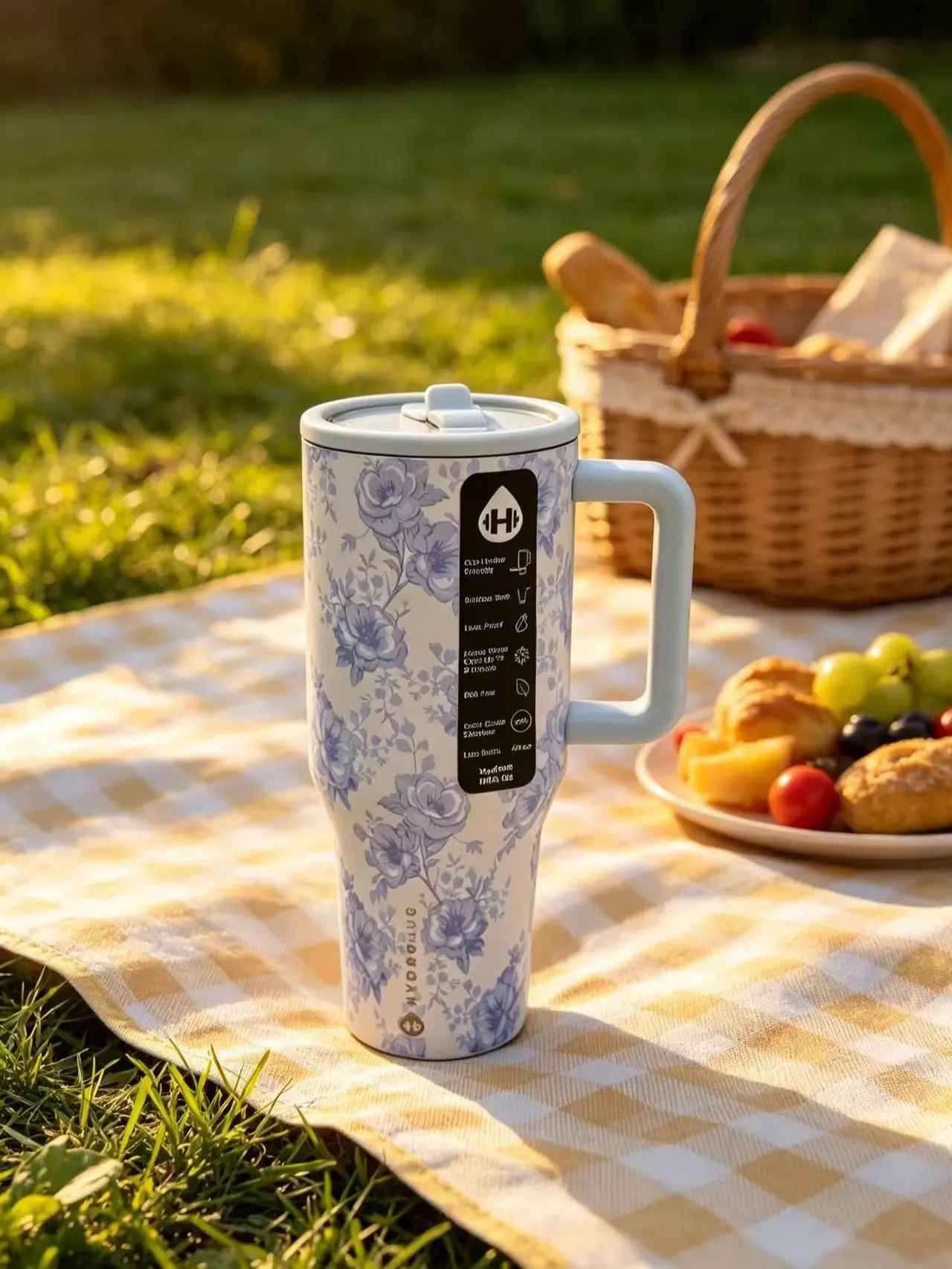 40 oz light blue floral Vacuum Flasks thermos, stainless steel leak-proof travel cup, 24-hour temperature retention  Coffee Bottle Flasks Mug Stylish Bottled