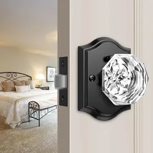 Brightify Crystal Door Knobs with Lock, Glass Door Knobs Interior, Privacy Glass Door Knobs for Bedroom Bathroom, Matte Black