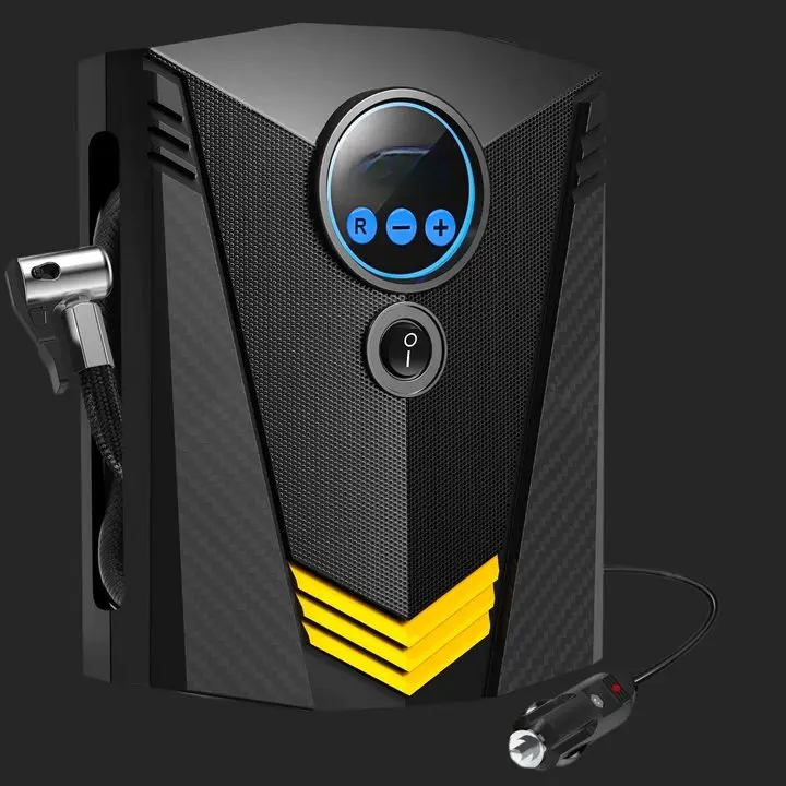 Qunler Auto 12V Portable Air Compressor Tire Inflator with 150 PSI Fast Inflation, Digital Display & LED Lighting, 3 Nozzles, Car & Bike Tire Pump, Black