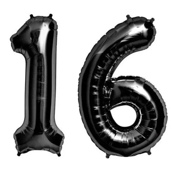 16th Birthday Foil Number Balloons Pack - 12 Colors, 16in or 40in Giant Irregular Mylar Balloons, Helium/Air Floatable, for Photo Shoot, Celebration, Party Decor