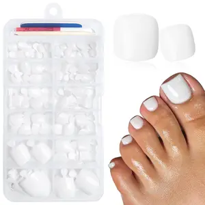 168pc Press on Toenails for Women, White Short Square Fake Acrylic Toe Nails with Glue Tabs False Artificial Toenail Tips