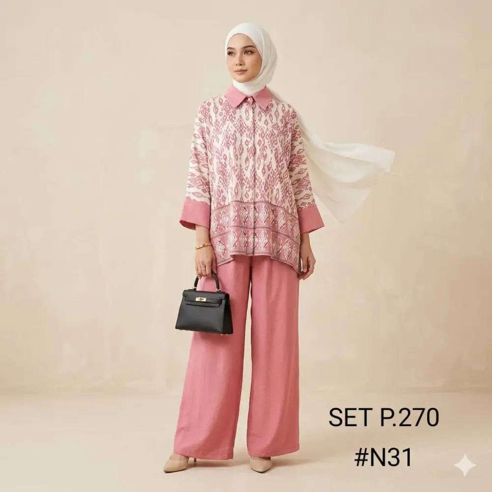 Women's Modest Cotton Linen 2 Piece Suit | Artwork Malaysian Batik Print Co-Ord Set for Work & Casual Wear