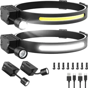 Headlamp Rechargeable 2 Pack, Detachable 230 °   Wide Beam LED 2 in 1 Head Lamps with Motion Sensor, Hard Hat Head Lamp for Adults, 7 Modes Headlight for Mechanics, Hiking, Outdoor Work