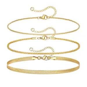 KISSYAN Ankle Bracelets for Women, Dainty 14k Gold Plated Layering Anklets Set Adjustable Fashion Paperclip  Box Chain Link Twisted Sparkle Ankles Waterproof Summer Beach Foot Jewelry