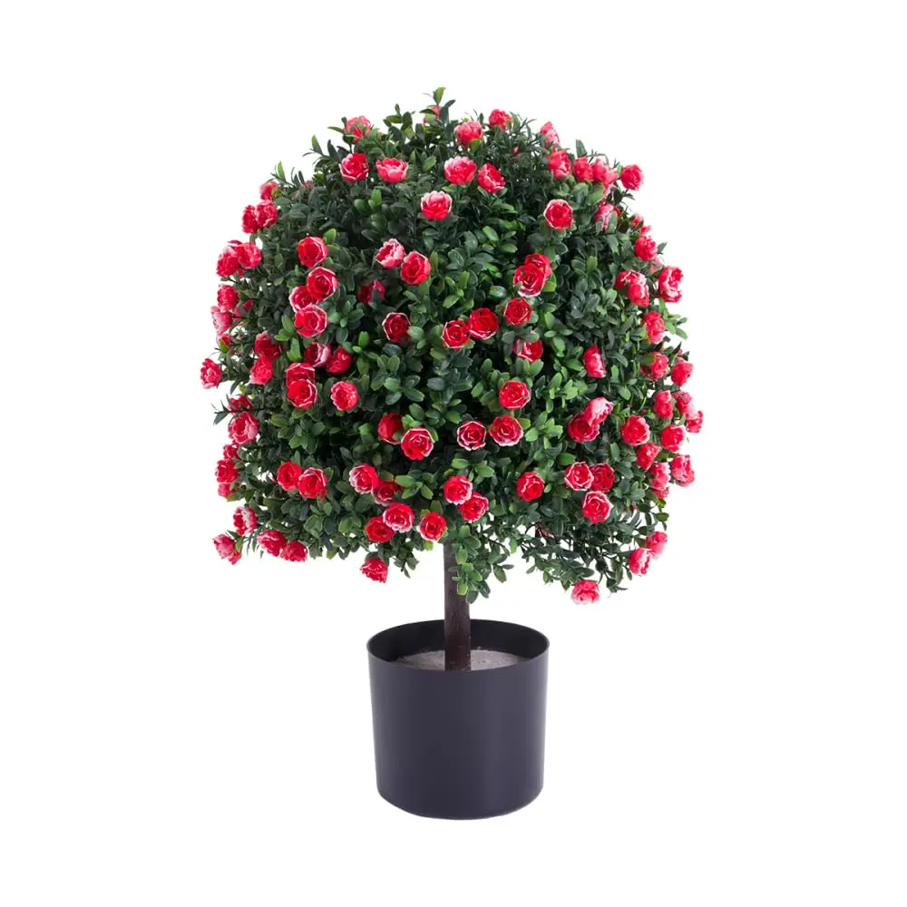 21.65in (50cm) PE Plastic Artificial Rose Topiary Ball Tree with Faux Boxwood - Botanical Aesthetic Decor, Artificial Plants, Front Door Porch Accent, Boxwood Rose Ball Pot Home Decor Supplies