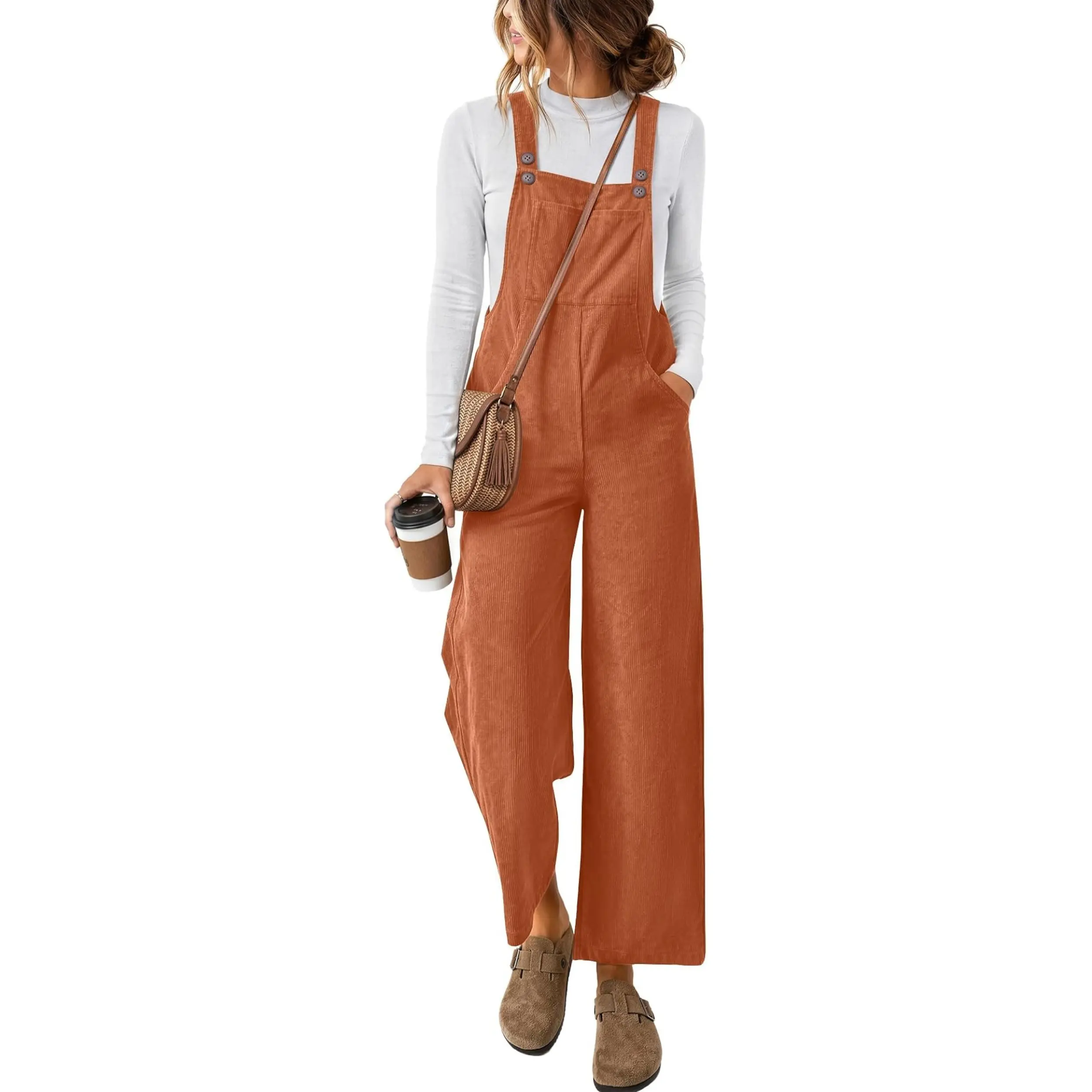 Z-Ekouaer Corduroy Overalls for Women Casual Loose Jumpsuits with Pocket | Fall & Winter Wide Leg Jumpsuits for Women, Maternity Overalls, Fashion Casual Jumpers for Women, Cute Sleeveless Outfits