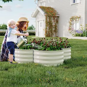 2 Pack Galvanized Raised Garden Bed – 4x4x1ft Raised Beds-Coated Metal Planter Box with Floral Edge, Easy Assembly Rust-Resistant Outdoor/Indoor Garden Box for Vegetables, Flowers, Herbs, White