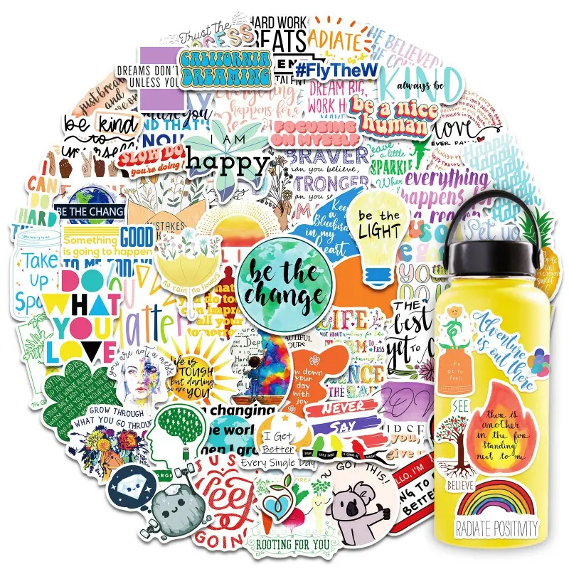 100 inspirational text stickers with motivational English phrases, artistic and creative graffiti, student stationery stickers, Sticker Set, Positive Stickers