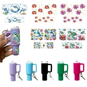 Ocean Themed Keychain Kit, Mini Cup Keychain & UV DTF Transfer Sticker, DIY Handmade Set, Crafting Kit, Holiday Gift, Party Gift, Stickers Kit, Sticker Packs