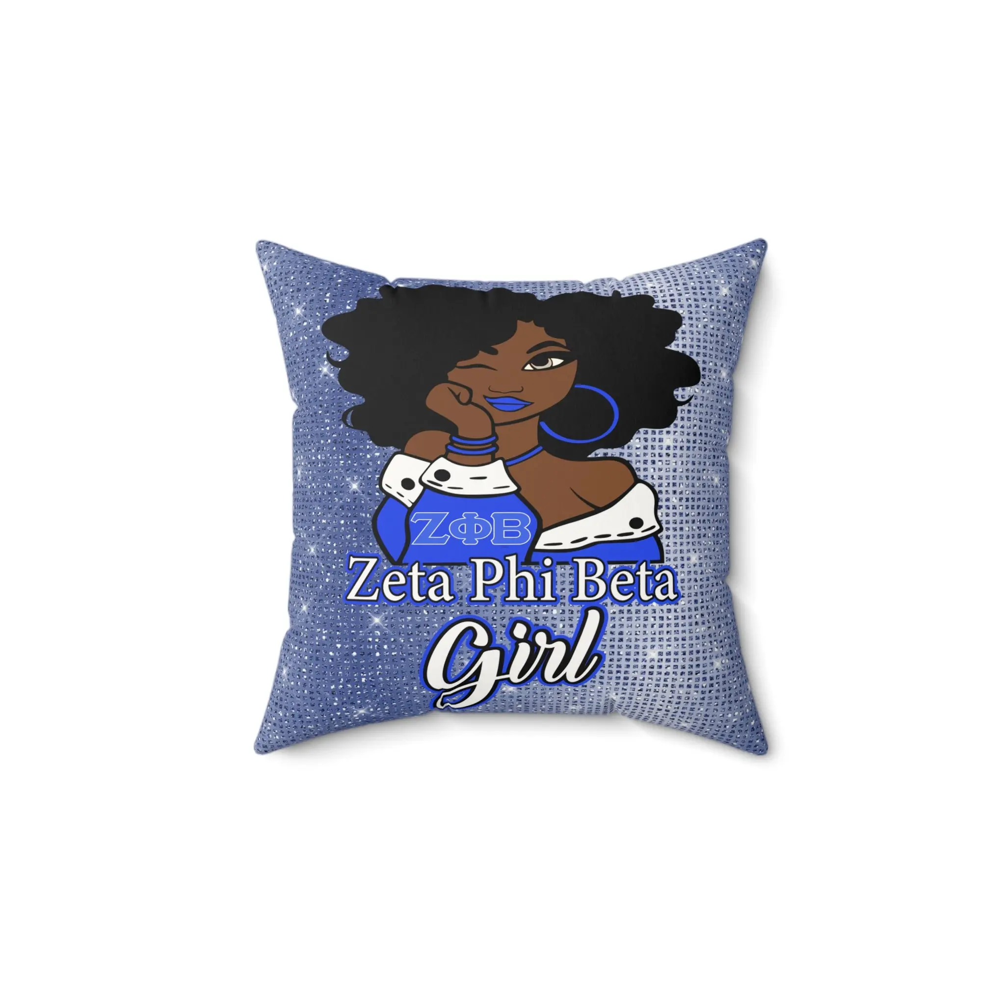 Zeta Phi Beta Girl Pillow — Afrocentric Blue Sorority Decorative Throw Pillow