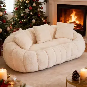 Fluffy Bean Bag Loveseat, Cloud Giant Bean Bag Couch for Adults with Filling and 3 Pillow, Soft Faux Fur Floor Sofa & Cozy Reading Chair for Bedroom, Living Room, Apartment, Beige