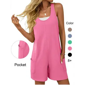 Women's clothing Solid Color Overalls Shorts, Casual Street Sleeveless Overalls Shorts for Summer, Fashion Clothes Daily Wear, Rompers Women, Summer Suits Pink Womenswear Gamis romper