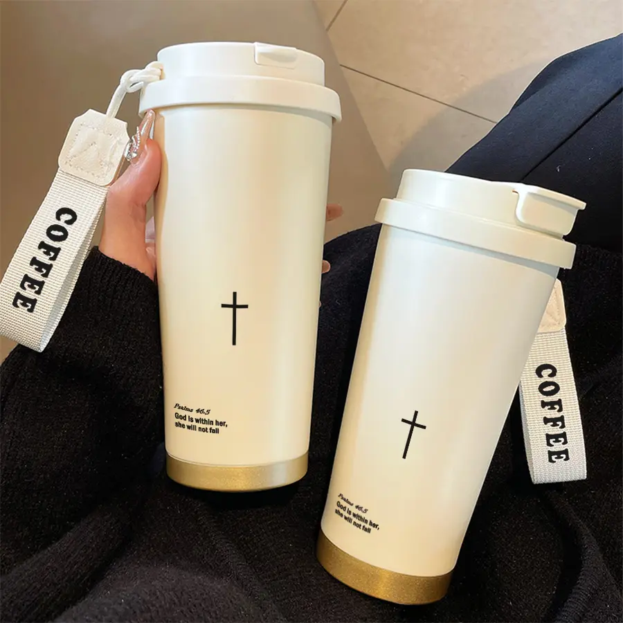 18oz Portable Insulated Stainless Steel Tumbler Flask with Cross-Letter Pattern - Dual Temperature Retention - Suitable for Office, Home - Ideal for Coffee, Tea Lovers - Perfect for Holiday & Graduation Gifts