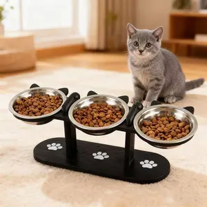 Adjustable Elevated Cat Bowl for Multi-Pet Home🐾 15° Tilted Anti-Vomiting Raised Cat Food Bowls, 3 Dishwasher-Safe Stainless Steel Bowls, Mess Proof Dog Food and Water Dispenser Stand, BPA-Free Pet Supplies,cat dish, multipet household