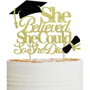 She Believed She Could So She Did Cake Topper for Graduation Decorations, 2026 Graduation Cake Topper, Congrats Grad 2026 Party Supplies (Gold)