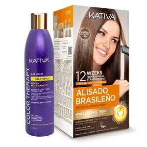 Kativa Alisado Brasileño Sin Formol – Organic Keratin Straightening Kit + Anti-Yellow Shampoo 250ml – Keratin Treatment at Home for All Hair Types – Alisado Orgánico Profesional