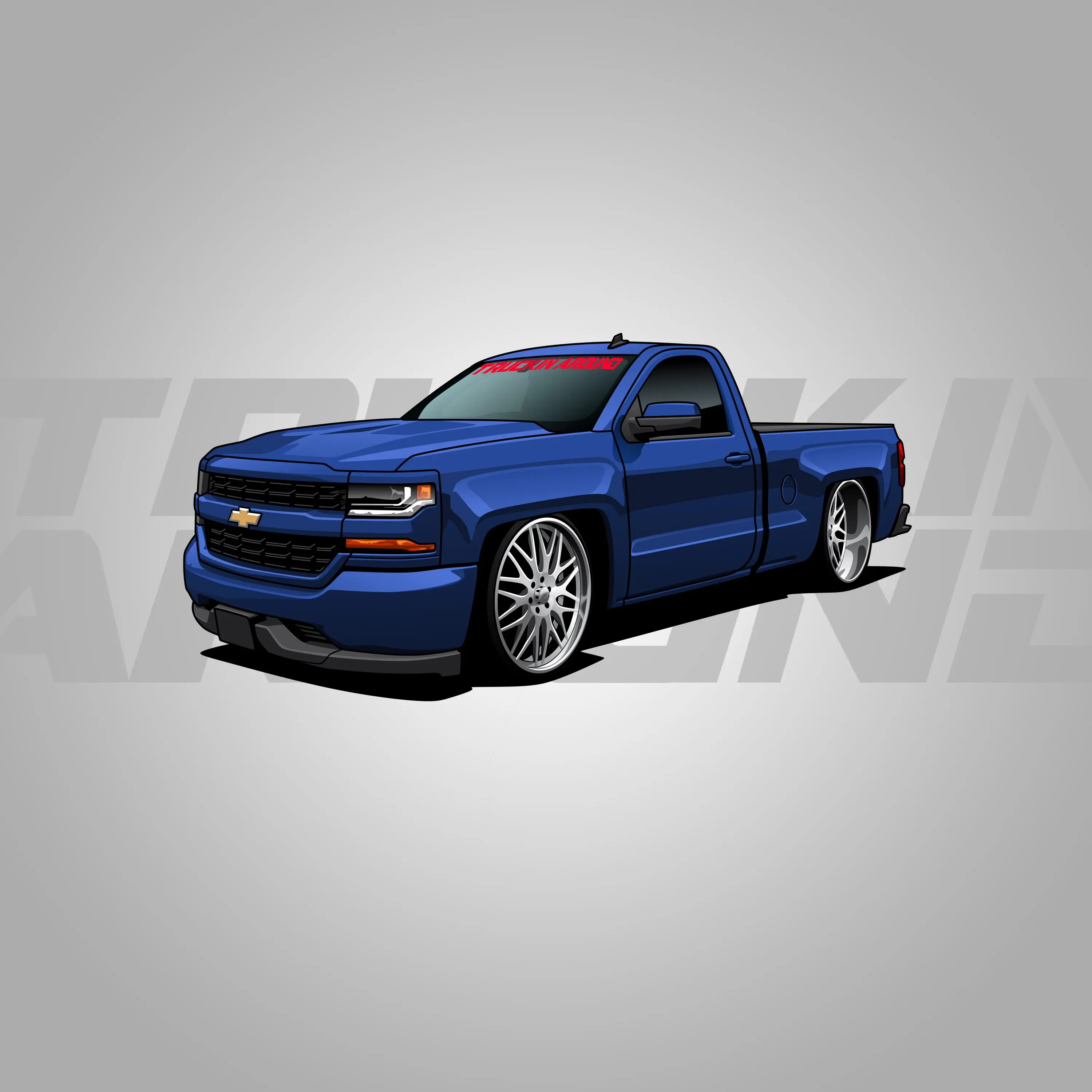 2016 Silverado STICKER - Blue Pickup Truck with Standard Features and Design Elements
