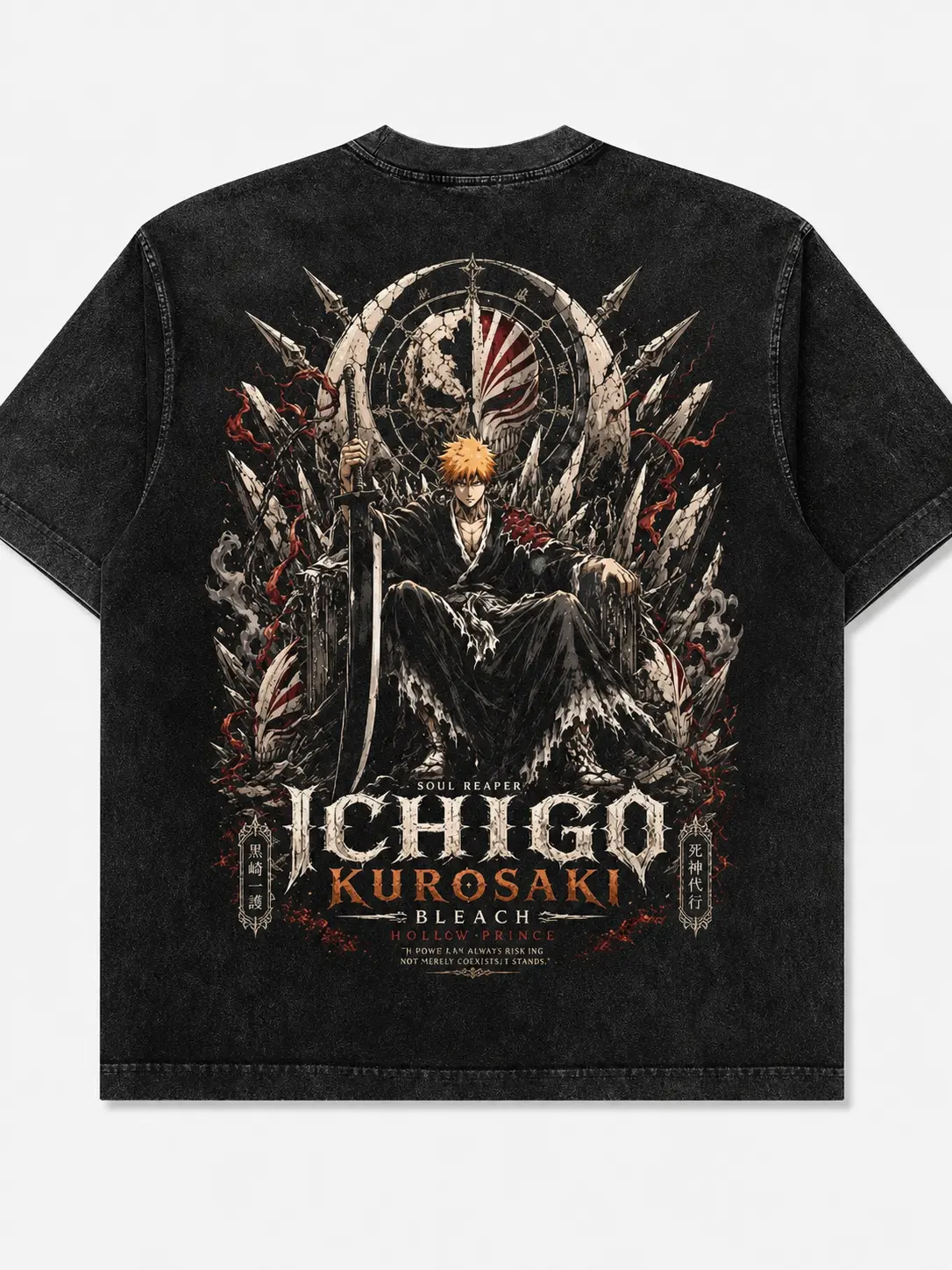 Ichigo Kurosaki Bleach Double Printed Vintage Tee, Soul Reaper Hollow Power Inner Monster Protector Aura Anime Graphic Shirt Heavyweight Cotton Streetwear